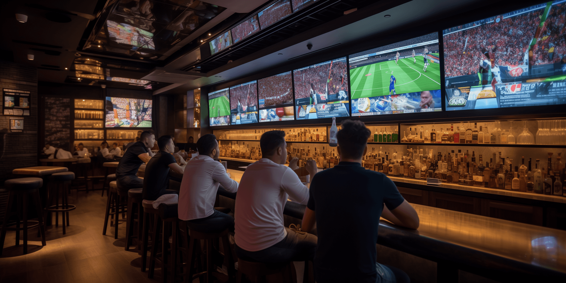 Gente viendo el futbol en la liga bar